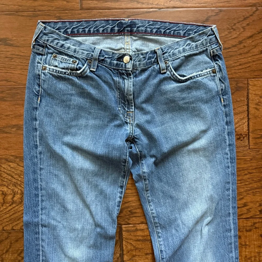 J Crew Vintage Rigid Denim Straight Leg Jeans Red Stitch Cuff Faded Indigo 31x27